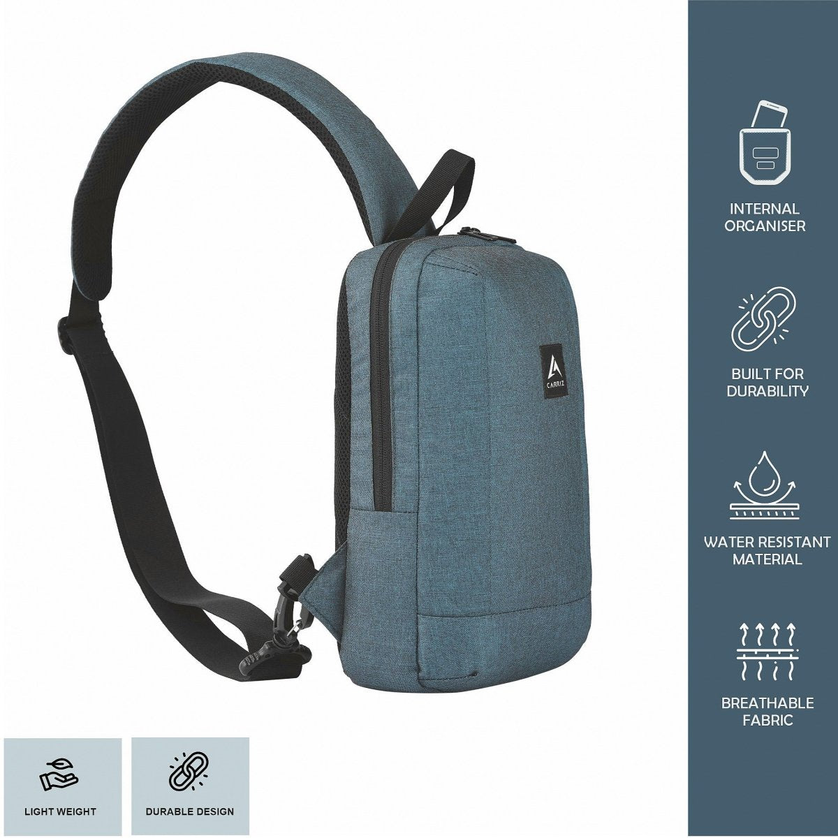 CARRIZ Outdoor Sling Bag | Crossbody & Shoulder Bag for Men | Water Resistant Travel & Hiking Daypack | 2 - Year Warranty (CRB02) - Teal (Clearance sale) - TRAWOC