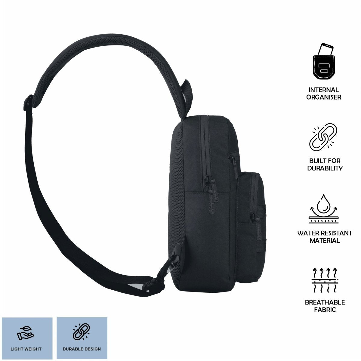 CARRIZ Sling Bag for Men & Women | Outdoor Crossbody & Shoulder Bag for Hiking, Cycling & Travel | Water Resistant | 2 - Year Warranty (CRB03) - BLACK - TRAWOC