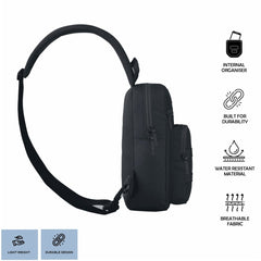 CARRIZ Sling Bag for Men & Women | Outdoor Crossbody & Shoulder Bag for Hiking, Cycling & Travel | Water Resistant | 2 - Year Warranty (CRB03) - BLACK - TRAWOC