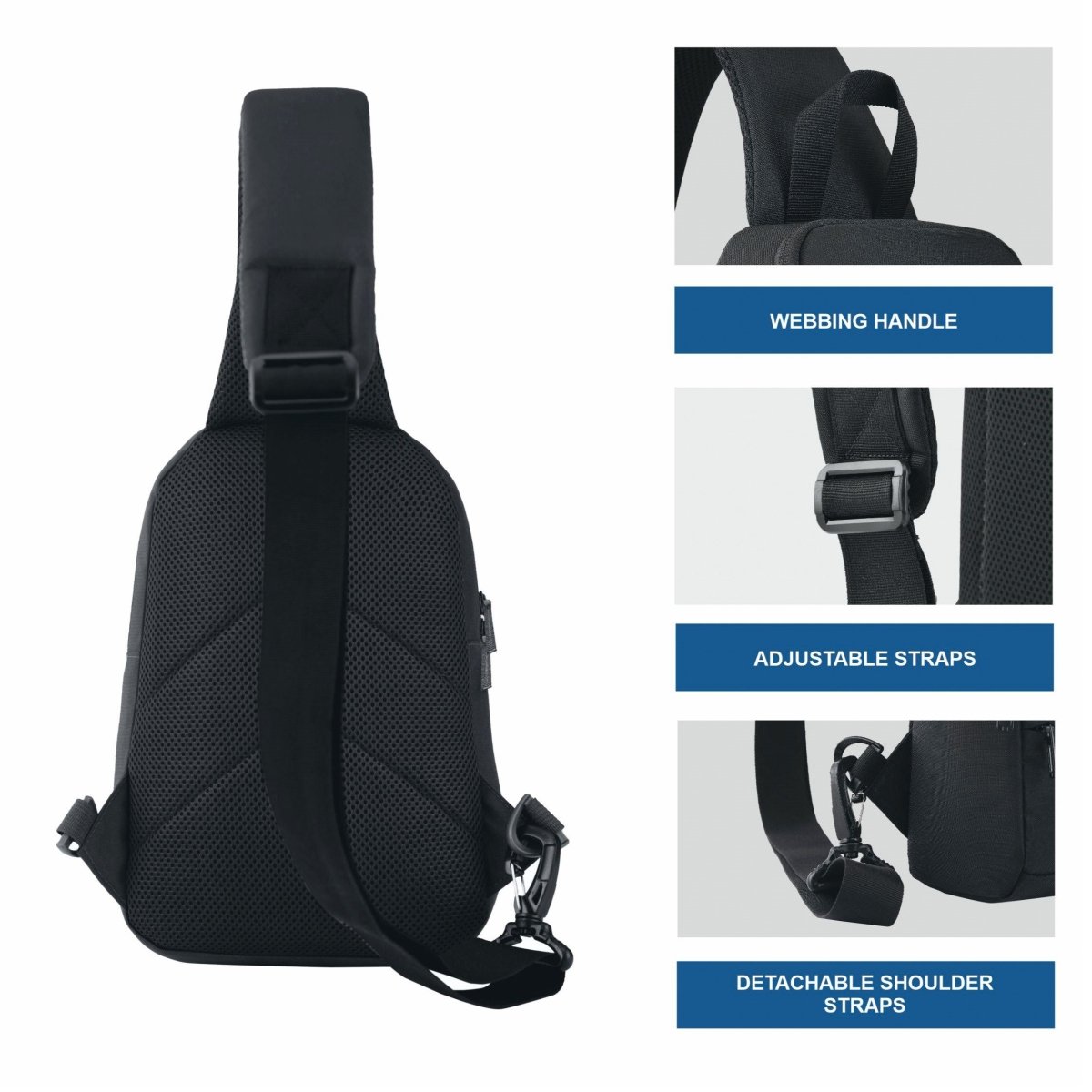 CARRIZ Sling Bag for Men & Women | Outdoor Crossbody & Shoulder Bag for Hiking, Cycling & Travel | Water Resistant | 2 - Year Warranty (CRB03) - BLACK - TRAWOC