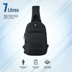 CARRIZ Sling Bag for Men & Women | Outdoor Crossbody & Shoulder Bag for Hiking, Cycling & Travel | Water Resistant | 2 - Year Warranty (CRB03) - BLACK - TRAWOC