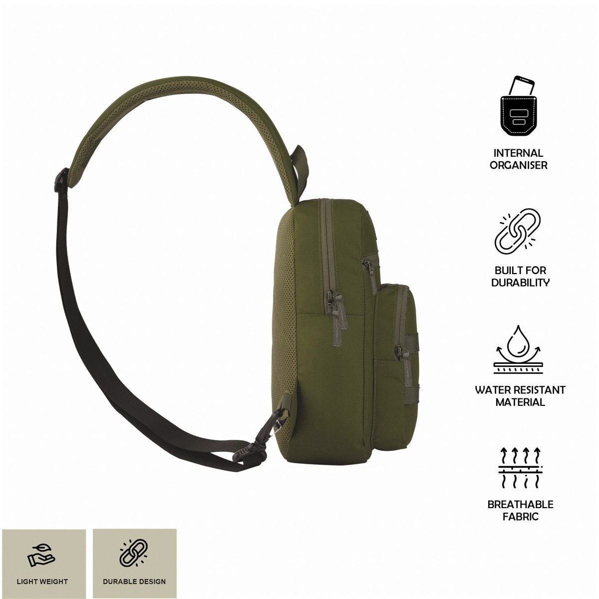 CARRIZ Sling Bag for Men & Women | Outdoor Crossbody & Shoulder Bag for Hiking, Cycling & Travel | Water Resistant | 2 - Year Warranty (CRB03) - OLIVEGREEN - TRAWOC