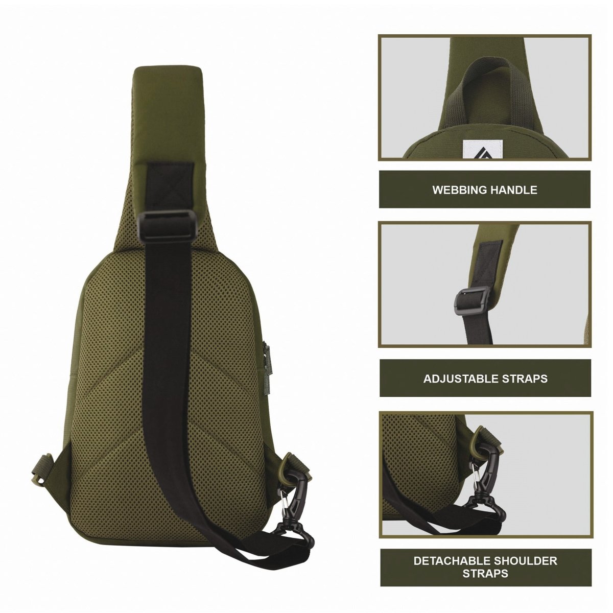 CARRIZ Sling Bag for Men & Women | Outdoor Crossbody & Shoulder Bag for Hiking, Cycling & Travel | Water Resistant | 2 - Year Warranty (CRB03) - OLIVEGREEN - TRAWOC
