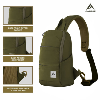 CARRIZ Versatile Sling Bag | Crossbody Travel & Hiking Daypack for Men & Women | Water Resistant | 2-Year Warranty (CRB01) - Olive Green