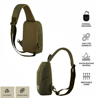 CARRIZ Versatile Sling Bag | Crossbody Travel & Hiking Daypack for Men & Women | Water Resistant | 2-Year Warranty (CRB01) - Olive Green