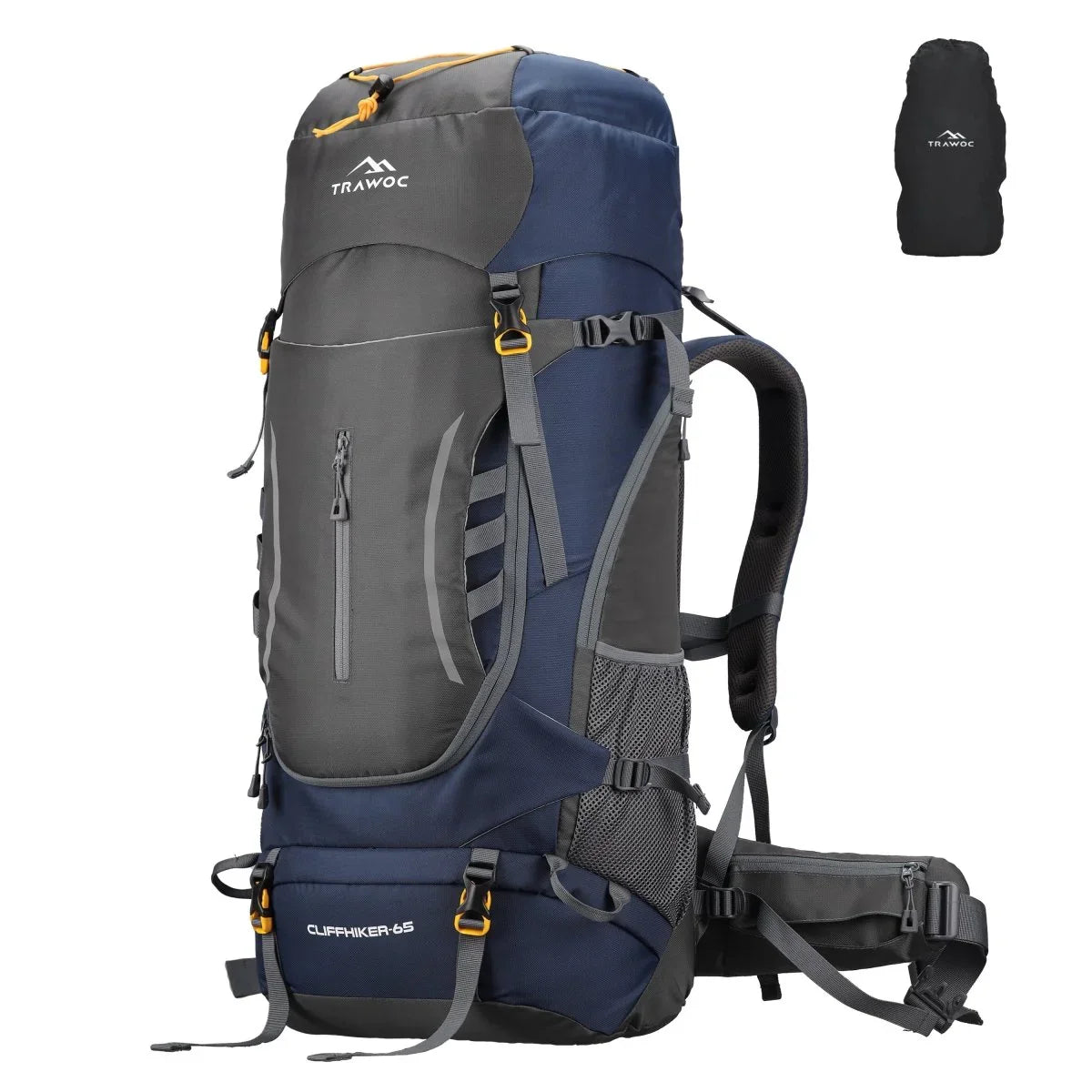 Cliffhiker 65 L Rucksack featuring Durable Zippers & Laptop Compartment – Grey - TRAWOC