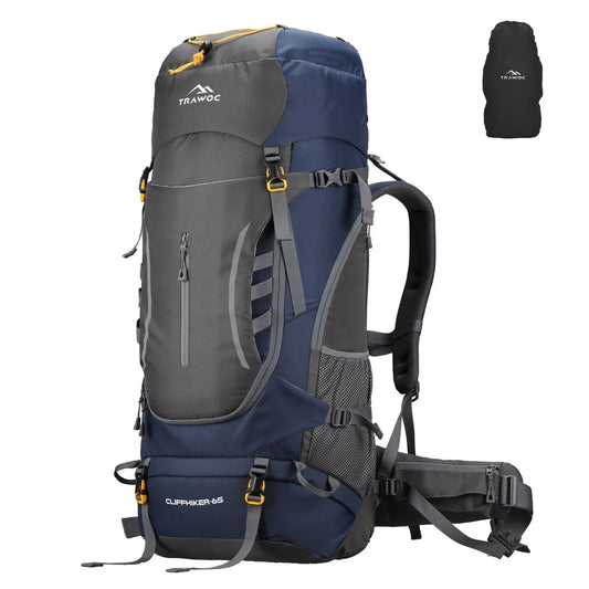 Cliffhiker 65 L Rucksack featuring Durable Zippers & Laptop Compartment – Grey - TRAWOC