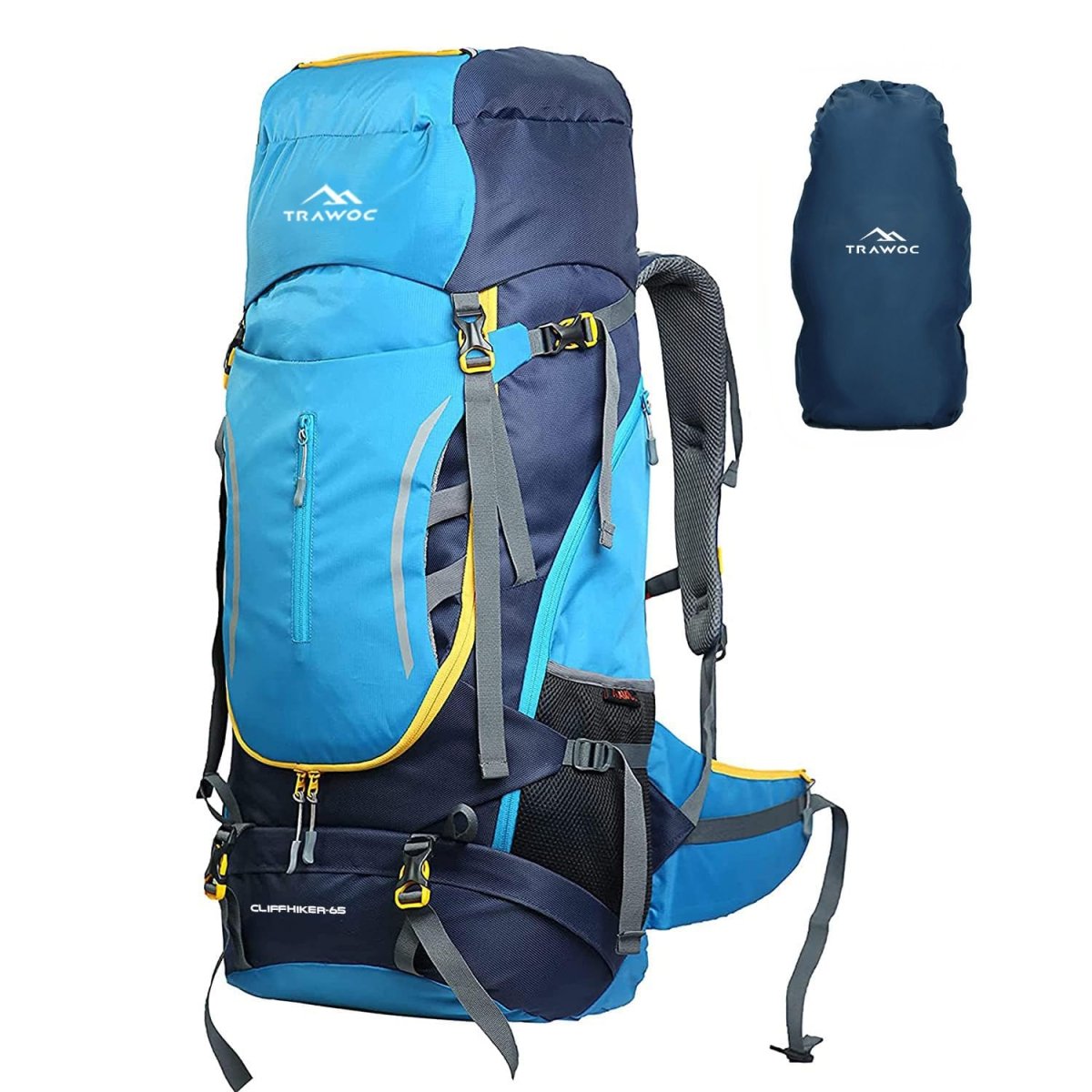 Cliffhiker 65 L Rucksack featuring Durable Zippers & Laptop Compartment – Skyblue(clearance sale) - TRAWOC
