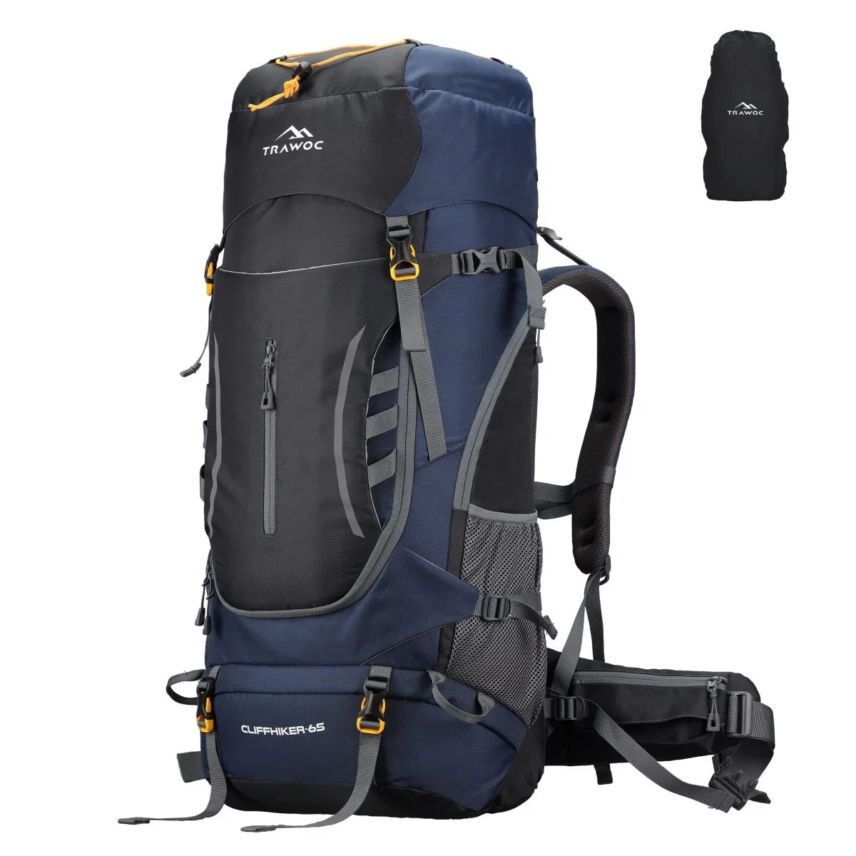 Cliffhiker 65 L Rucksack featuring with Durable Zippers & Laptop Compartment – Black - TRAWOC