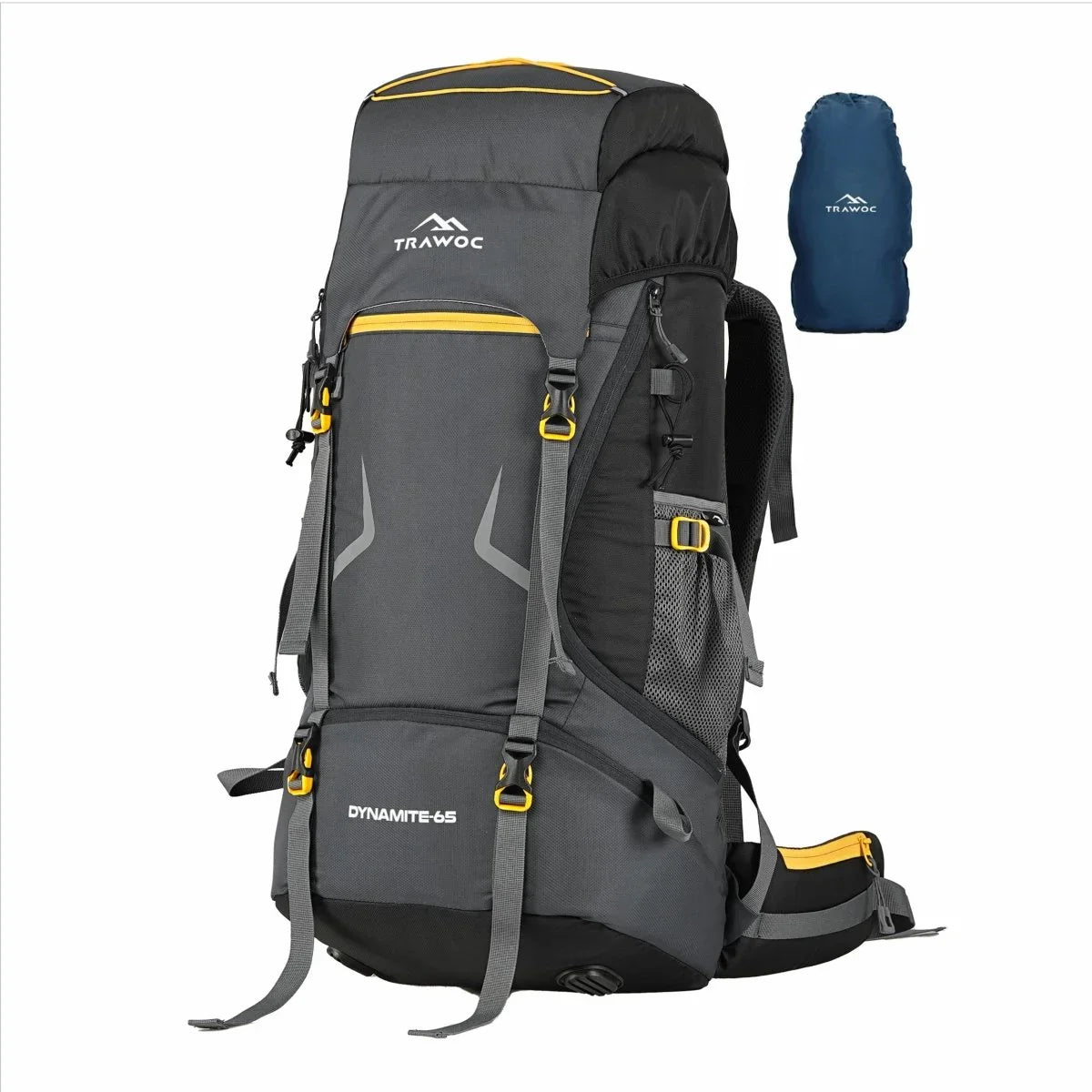 DYNAMITE 65L Travel Backpack with Rain Cover & Shoe Compartment - Grey - TRAWOC