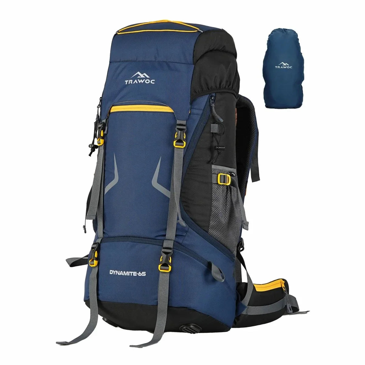 DYNAMITE 65L Travel Backpack with Rain Cover & Shoe Compartment - NavyBlue - TRAWOC