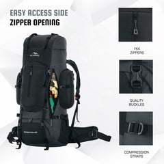 EXPEDITION 80L Rucksack with shoe compartment & Rain Cover - Black (Clearance Sale) - TRAWOC