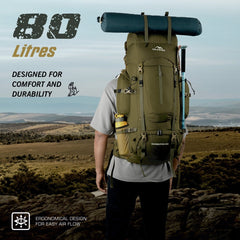 EXPEDITION 80L Rucksack with shoe compartment & Rain Cover - Olivegreen (Clearance Sale) - TRAWOC