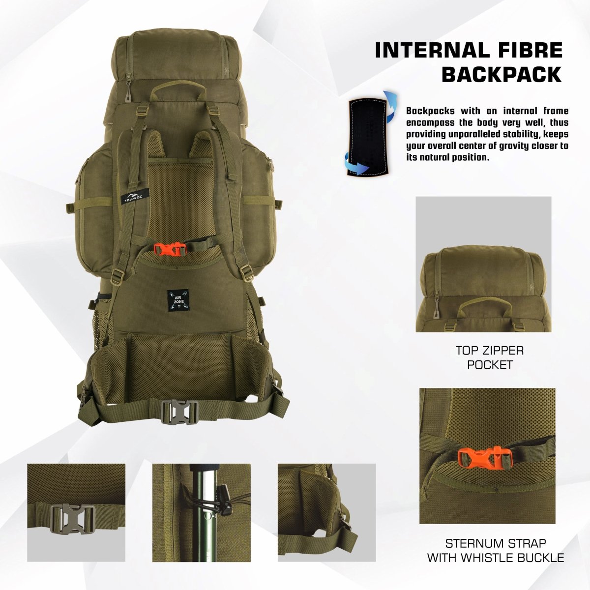 EXPEDITION 80L Rucksack with shoe compartment & Rain Cover - Olivegreen (Clearance Sale) - TRAWOC