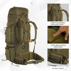 EXPEDITION 80L Rucksack with shoe compartment & Rain Cover - Olivegreen (Clearance Sale) - TRAWOC