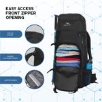 ALPINE 55L Travel Backpack Front & Top Loading Bag for Men & Women - Black