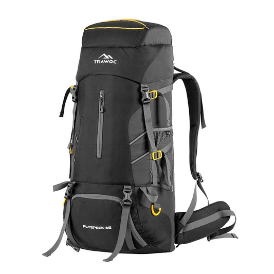 Flyspeck 65 L Travel Backpack with Lightweight Build & with Multi - Pocket Design – Black - TRAWOC