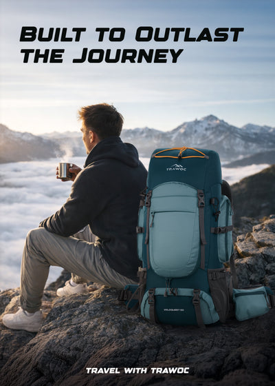 WILDQUEST 50L Travel Backpack  with Laptop Compartment, Rain Cover, Shoe Compartment-Shamrock