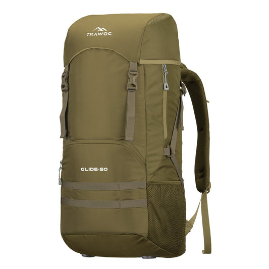 Glide 50 L Backpack featuring Water - Resistant Fabric & Lightweight Build – Olivegreen - TRAWOC