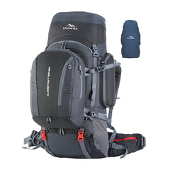 Globetrotter 80 L Trekking Bag with Rain Cover, Shoe section & internal metal frame - Grey (Clearance Sale) - TRAWOC