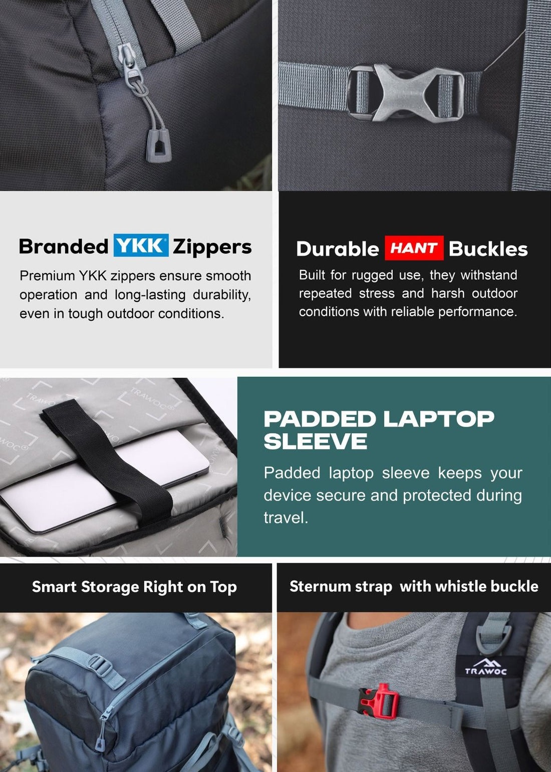 Trailmaster 80L Backpack for Hiking & Travel with Laptop Compartment & Multi-Pocket Design - Grey