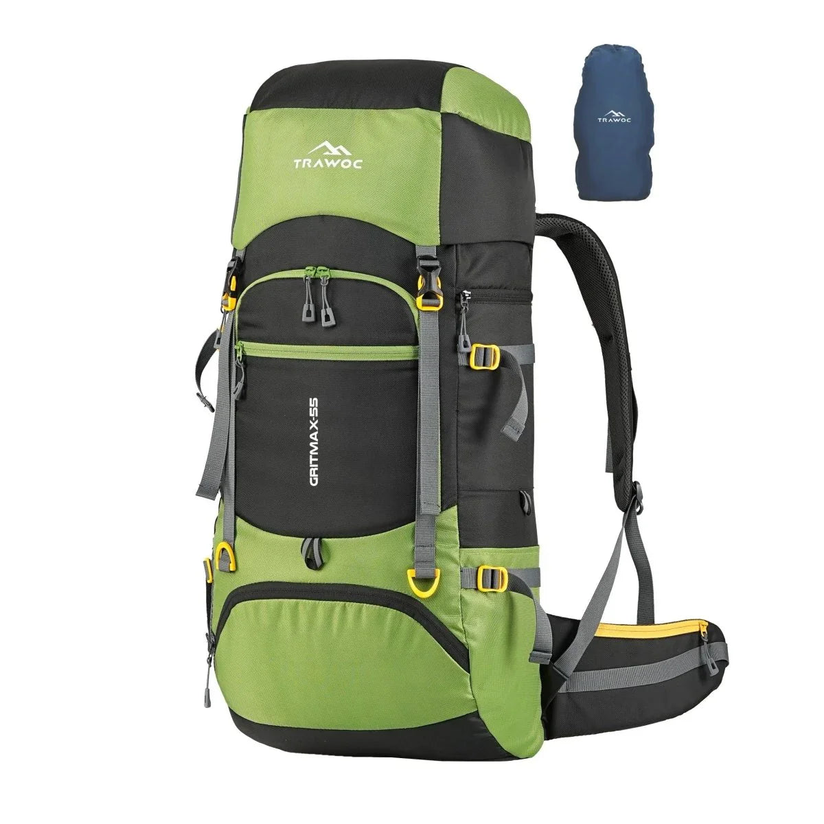 GRITMAX 55 L Front & Top Open Backpack for Hiking Trekking Bag for Men & Women with Rain Cover - Green - TRAWOC