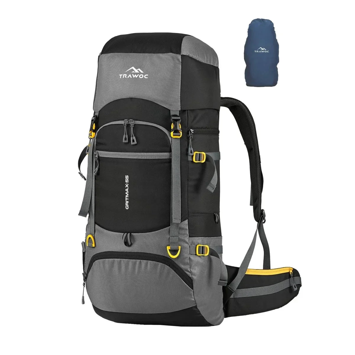 GRITMAX 55 L Front & Top Open Backpack for Hiking Trekking Bag for Men & Women with Rain Cover - Grey - TRAWOC