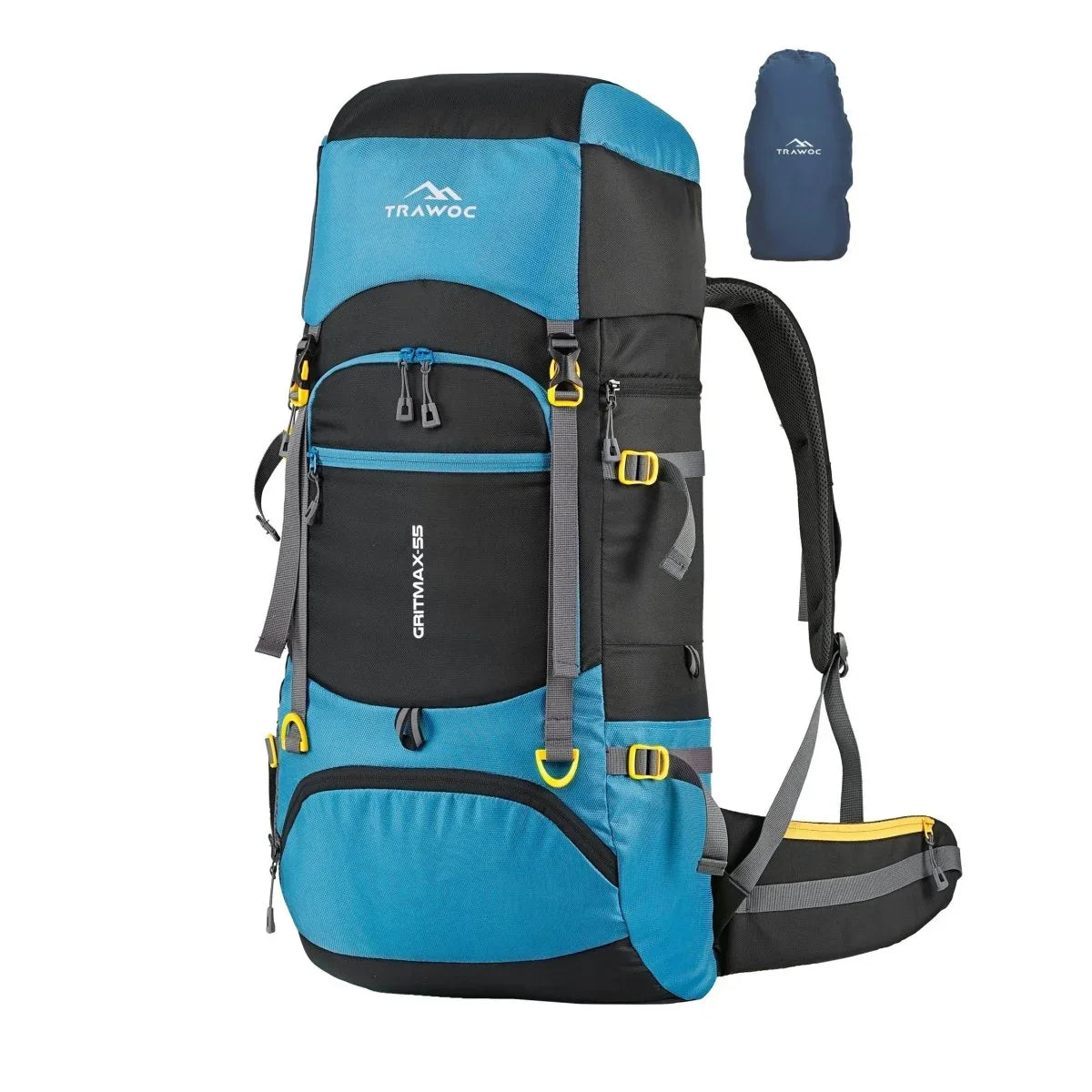 GRITMAX 55 L Front & Top Open Backpack for Hiking Trekking Bag for Men & Women with Rain Cover - Skyblue - TRAWOC