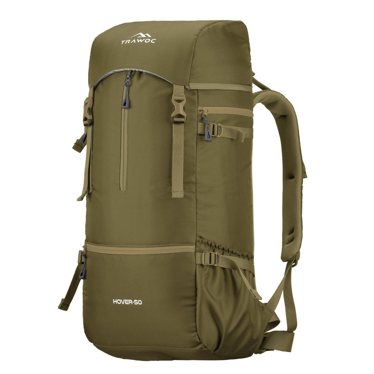 Hover 50L Backpack for Men & Women with Multi - Pocket Design & with Lightweight Build - olivegreen - TRAWOC