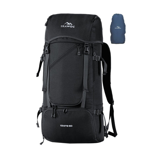 IGNITE 50 L travel Bag Front & Top Open Backpack with Rain Cover and Shoe Compartments - Black - TRAWOC
