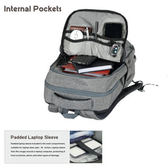 TPB04 - 30L Laptop Backpack   16-Inch Compartment, USB Charging Port -Ash grey