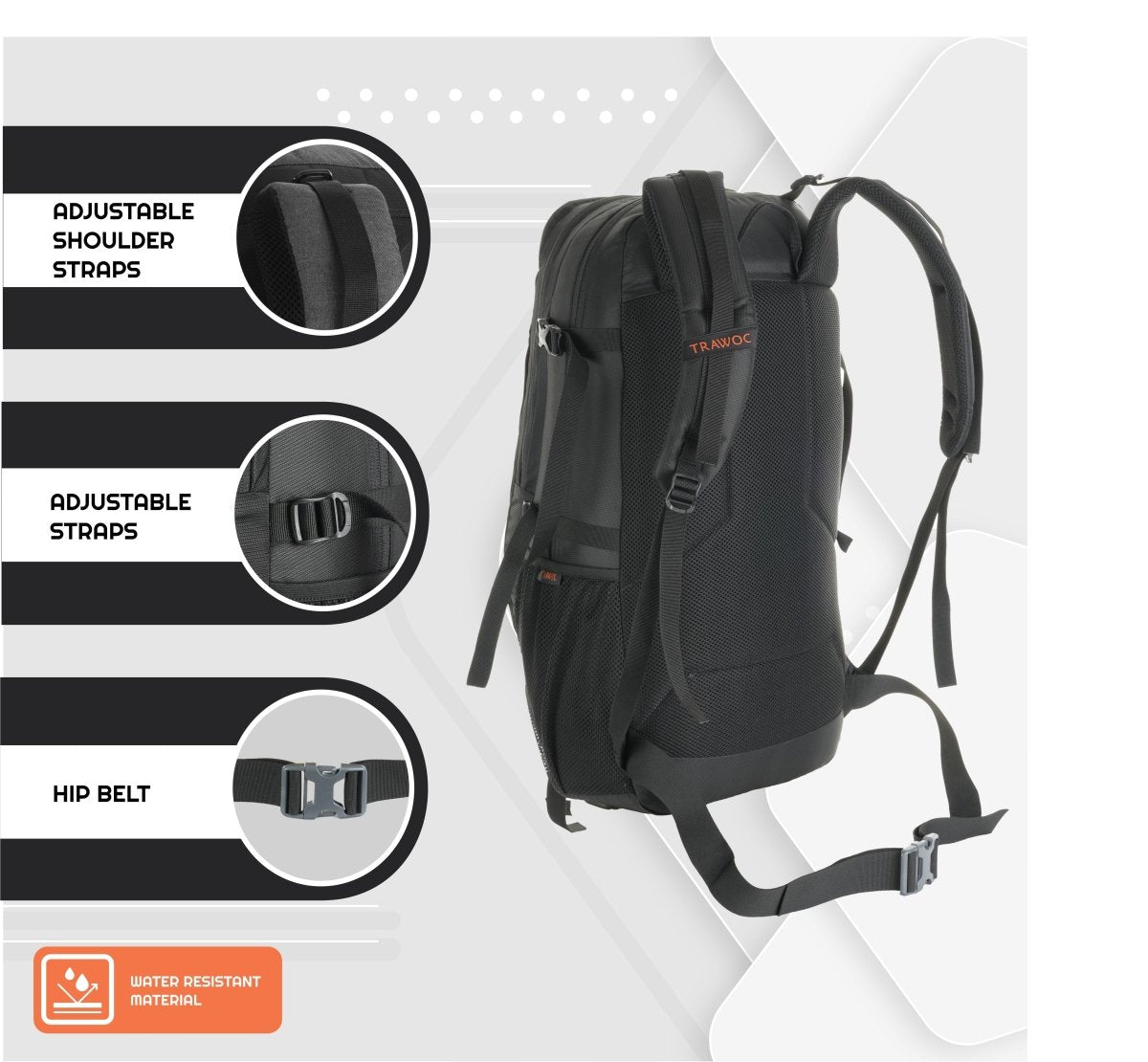 INFERNO 40 L Laptop Backpack for Men and Women Casual Bag for Regular Travelling - Black - TRAWOC