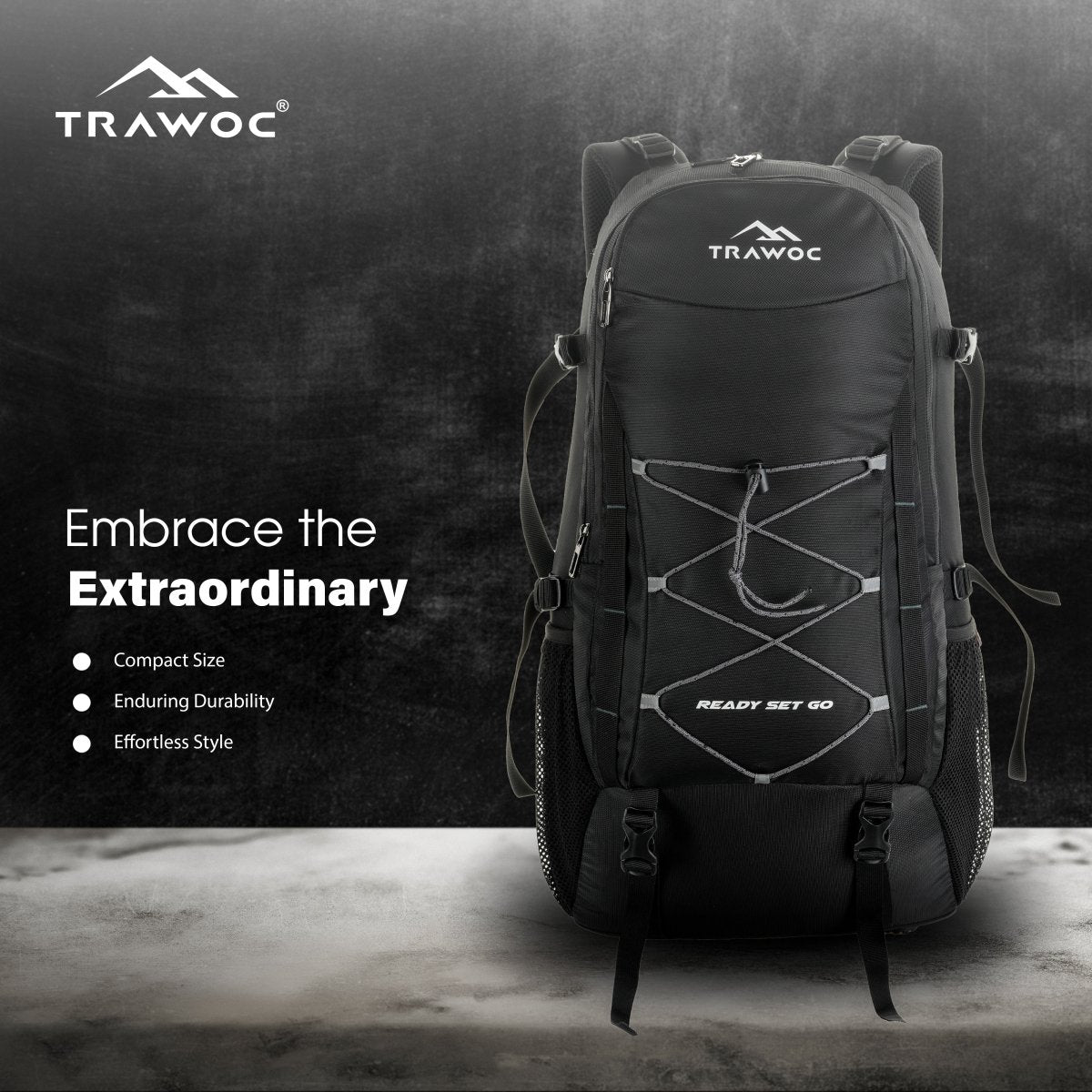 INFERNO 40 L Laptop Backpack for Men and Women Casual Bag for Regular Travelling - Black - TRAWOC