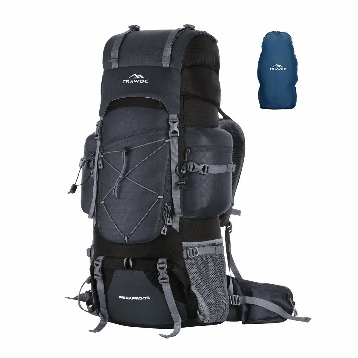 Peakpro 75 L Backpack featuring with Laptop Compartment & with Shoe Compartment – Grey - TRAWOC