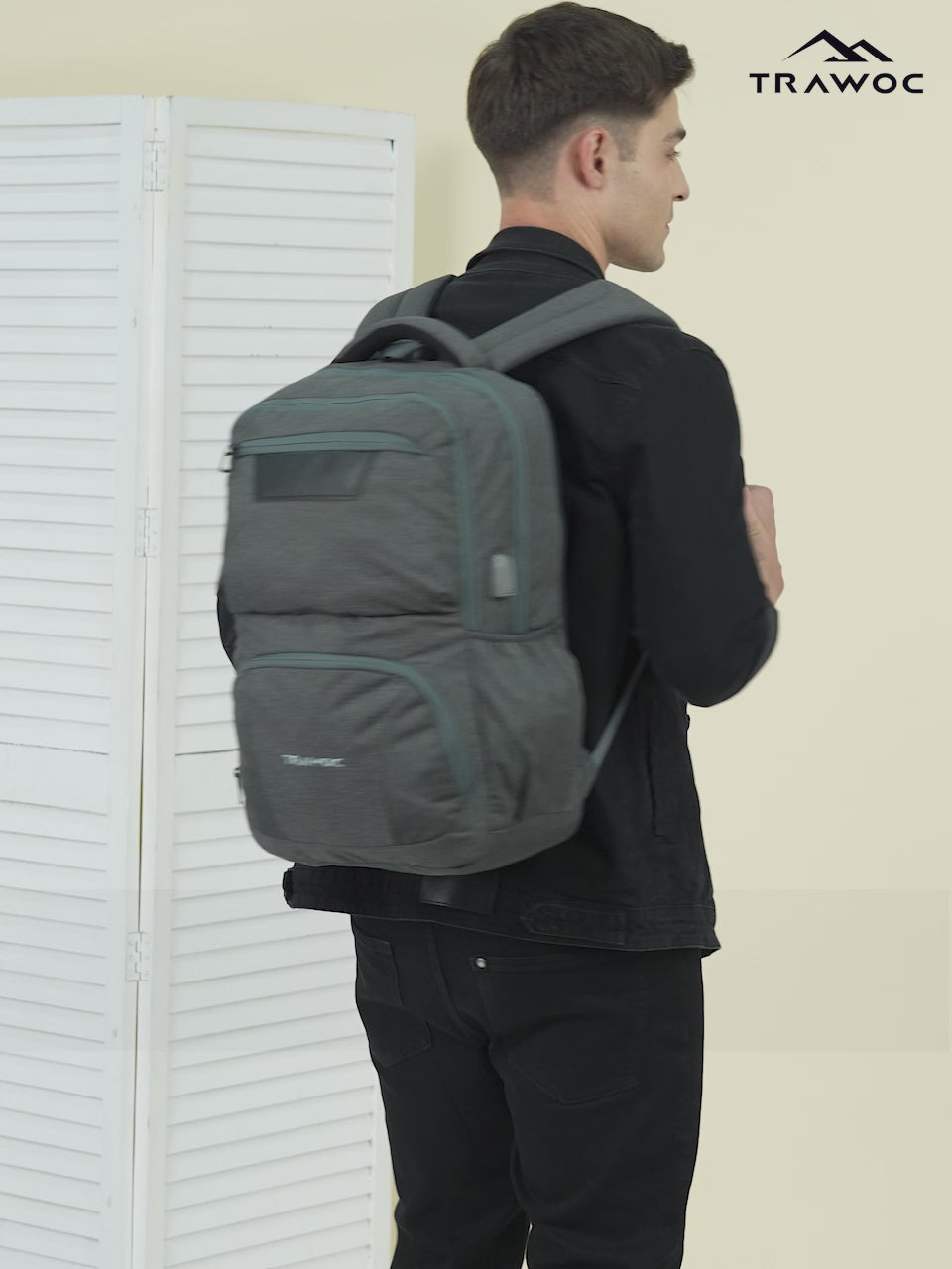 TPB04 - 30L Laptop Backpack 16-Inch Compartment, USB Charging Port -Ash - Teal