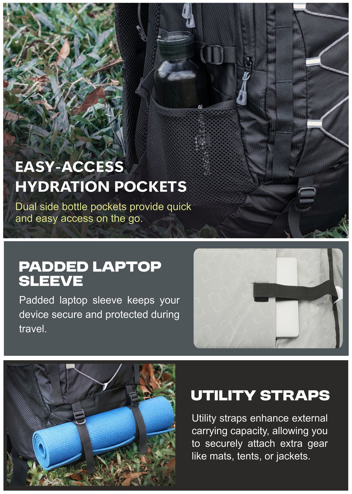 INFERNO 40 L Laptop Backpack for Men and Women Casual Bag for Regular Travelling - Black