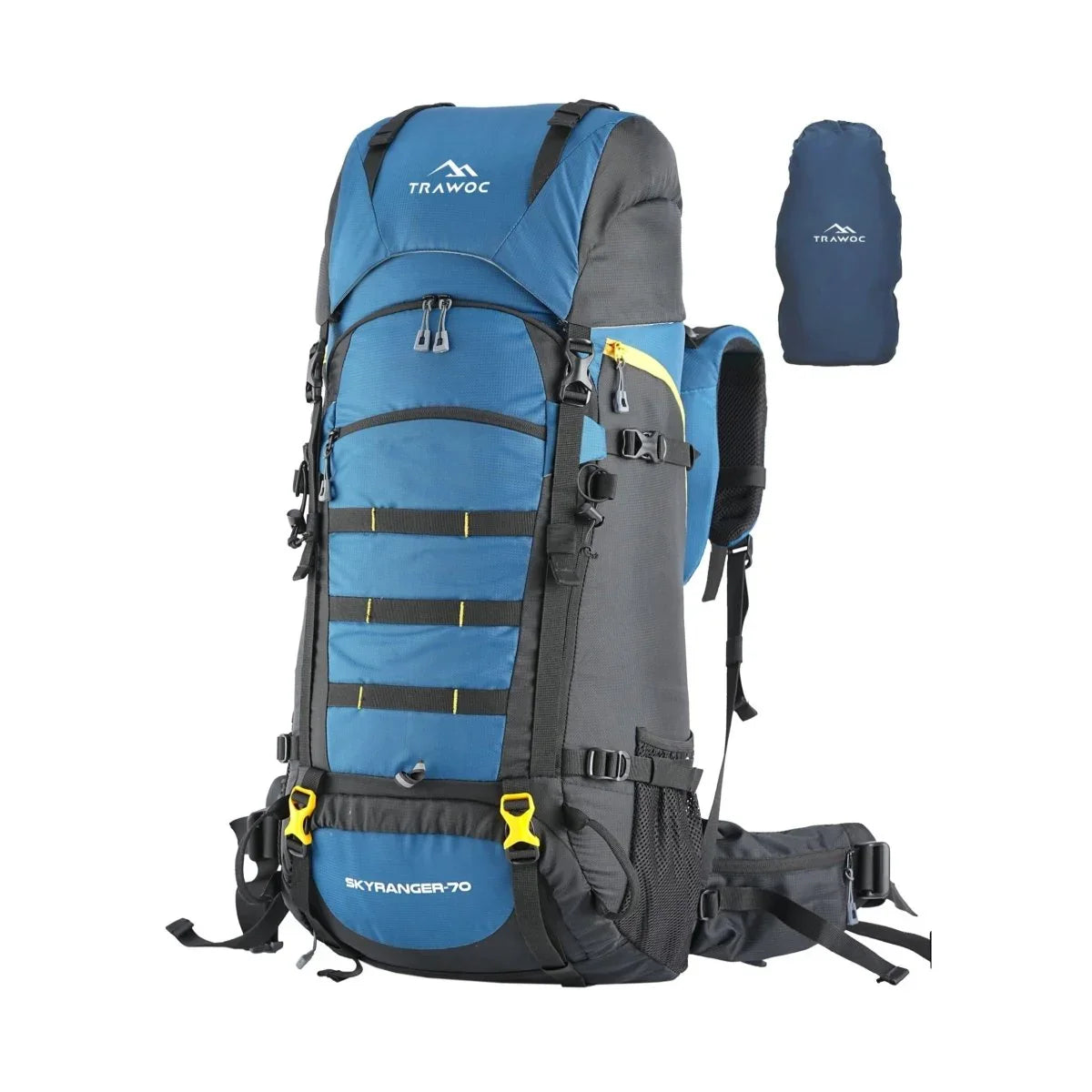 Skyranger 70 L Rucksack for Hiking & Travel with Ergonomic Shoulder Straps & Internal metal frame - English Blue - TRAWOC