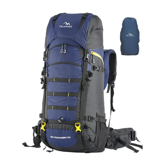 Skyranger 70 L Rucksack for Hiking & Travel with Ergonomic Shoulder Straps & Internal metal frame - NavyBlue - TRAWOC