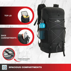 STEALTH 40L Backpack for Men and Women,with Rain Cover & Shoe Compartment - Black - TRAWOC