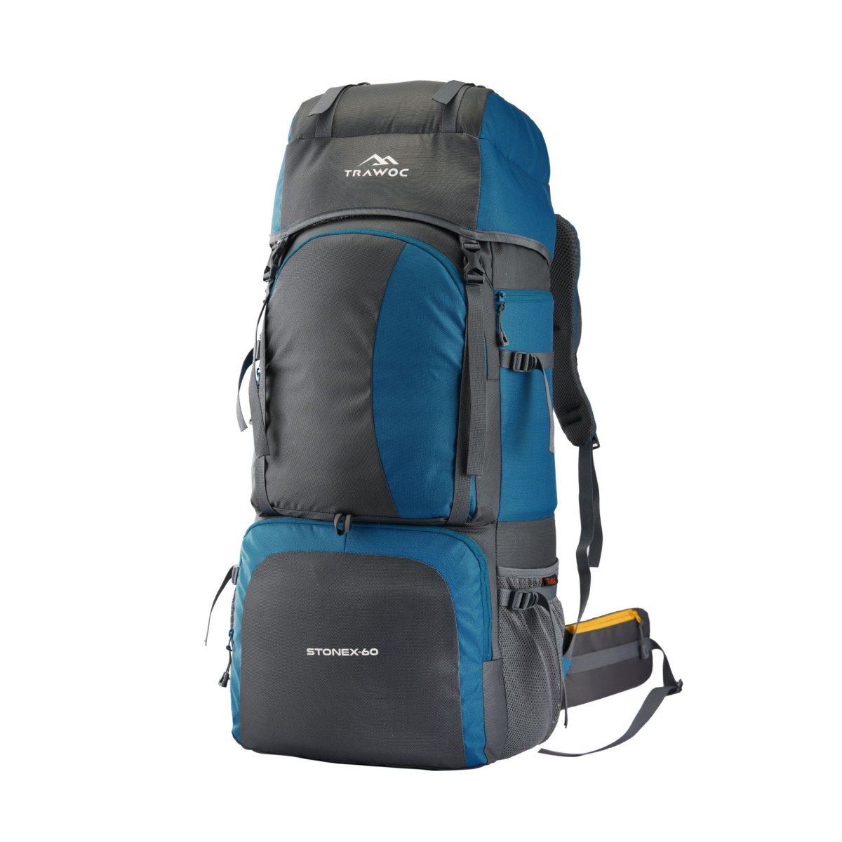 Stonex 60 L Backpack with Ergonomic Shoulder Straps & Lightweight Build, for men & women - Blue - TRAWOC