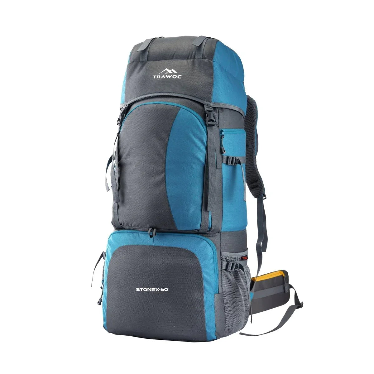 Stonex 60 L Backpack with Ergonomic Shoulder Straps & Lightweight Build, for men & women - skyblue - TRAWOC