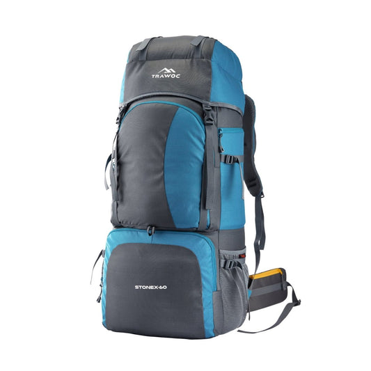 Stonex 60 L Backpack with Ergonomic Shoulder Straps & Lightweight Build, for men & women - skyblue - TRAWOC