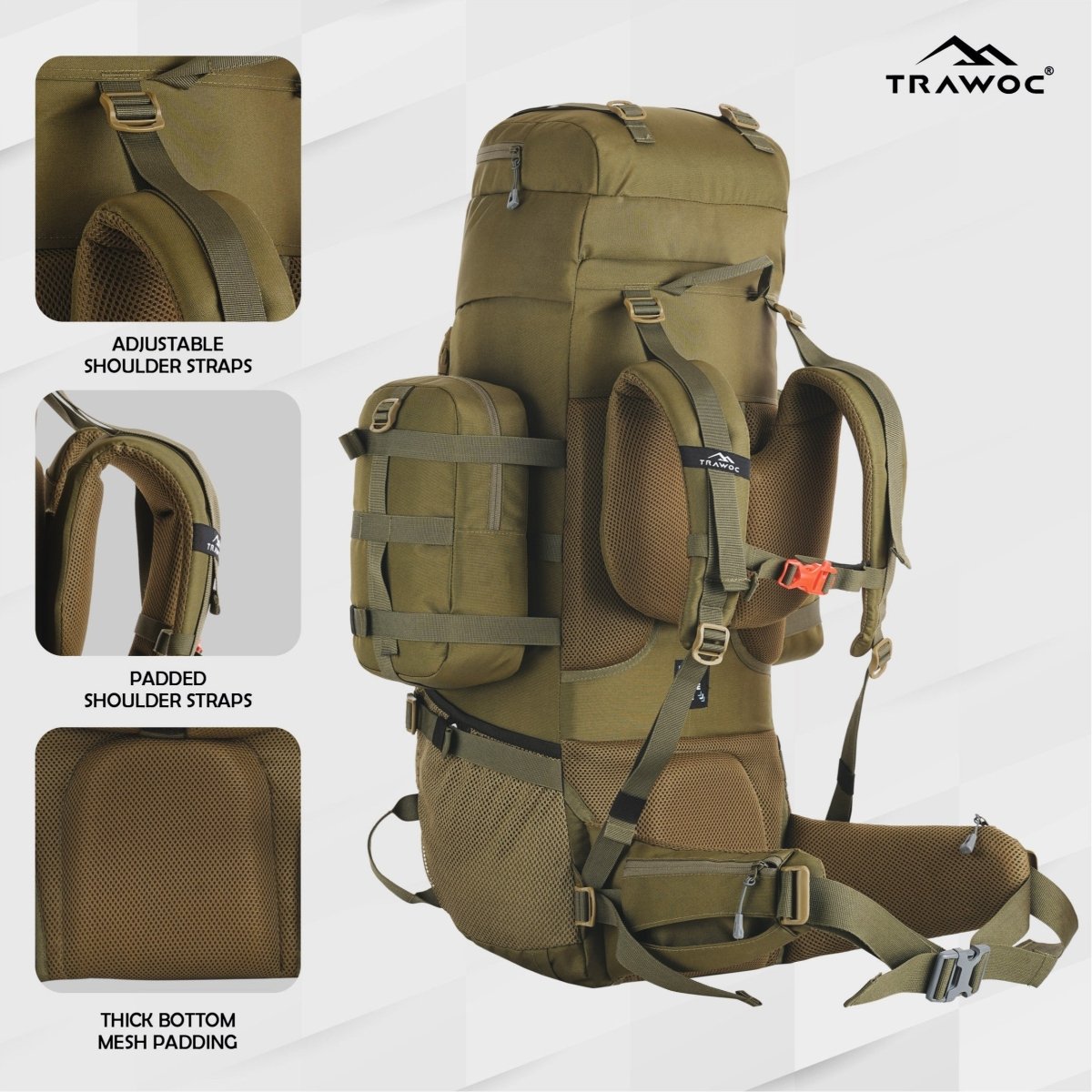 Thunderstorm 90L Rucksack for Men & Women with Shoe Compartment & Water - Resistant Fabric - Grey (Clearance Sale) - TRAWOC