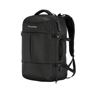 TPB01 - 45L Laptop Bag with Anti - Theft Lock, Expandable Storage, USB Charging, Suitcase - Style Opening - Black - TRAWOC