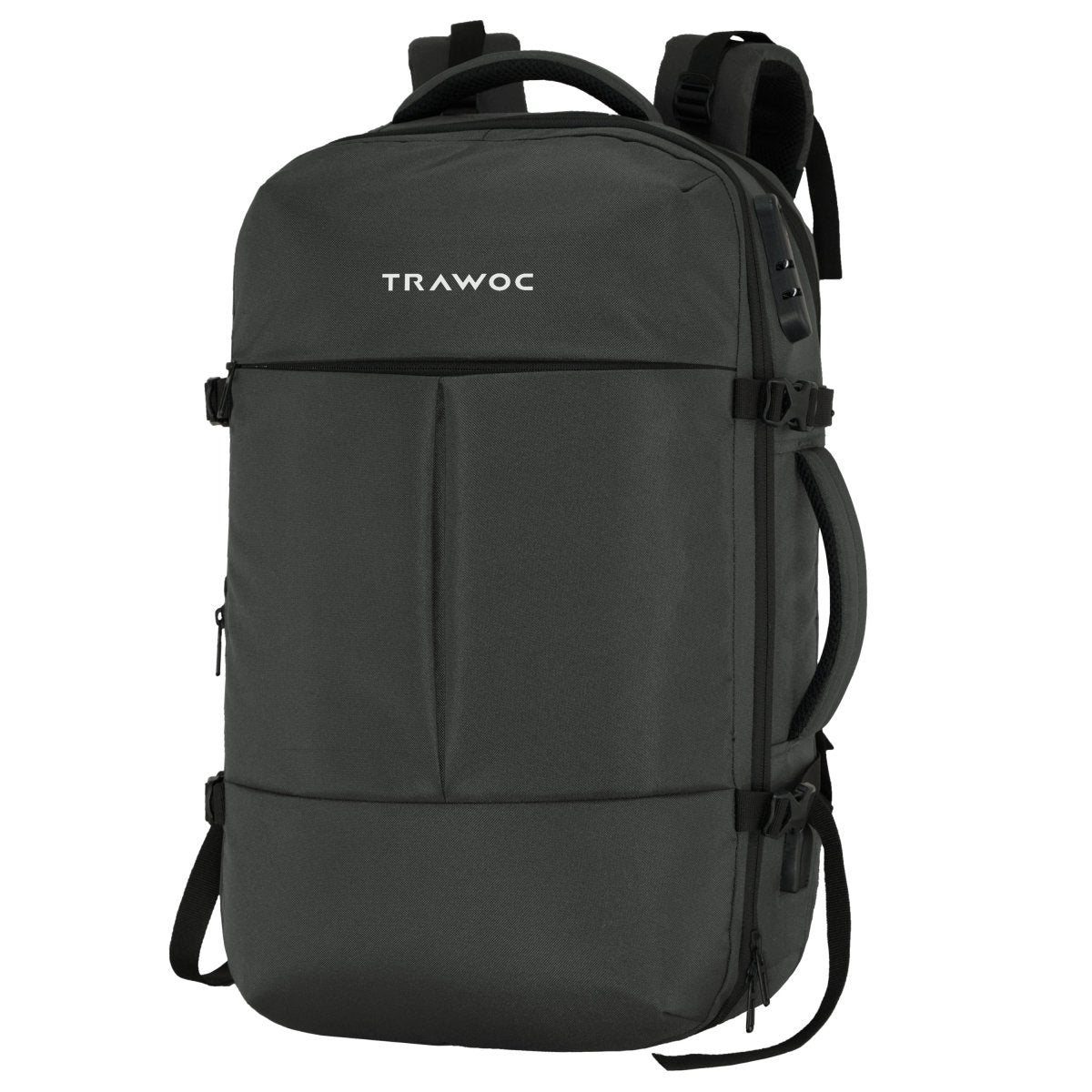 TPB01 - 45L Laptop Bag with Anti - Theft Lock, Expandable Storage, USB Charging, Suitcase - Style Opening - Grey - TRAWOC