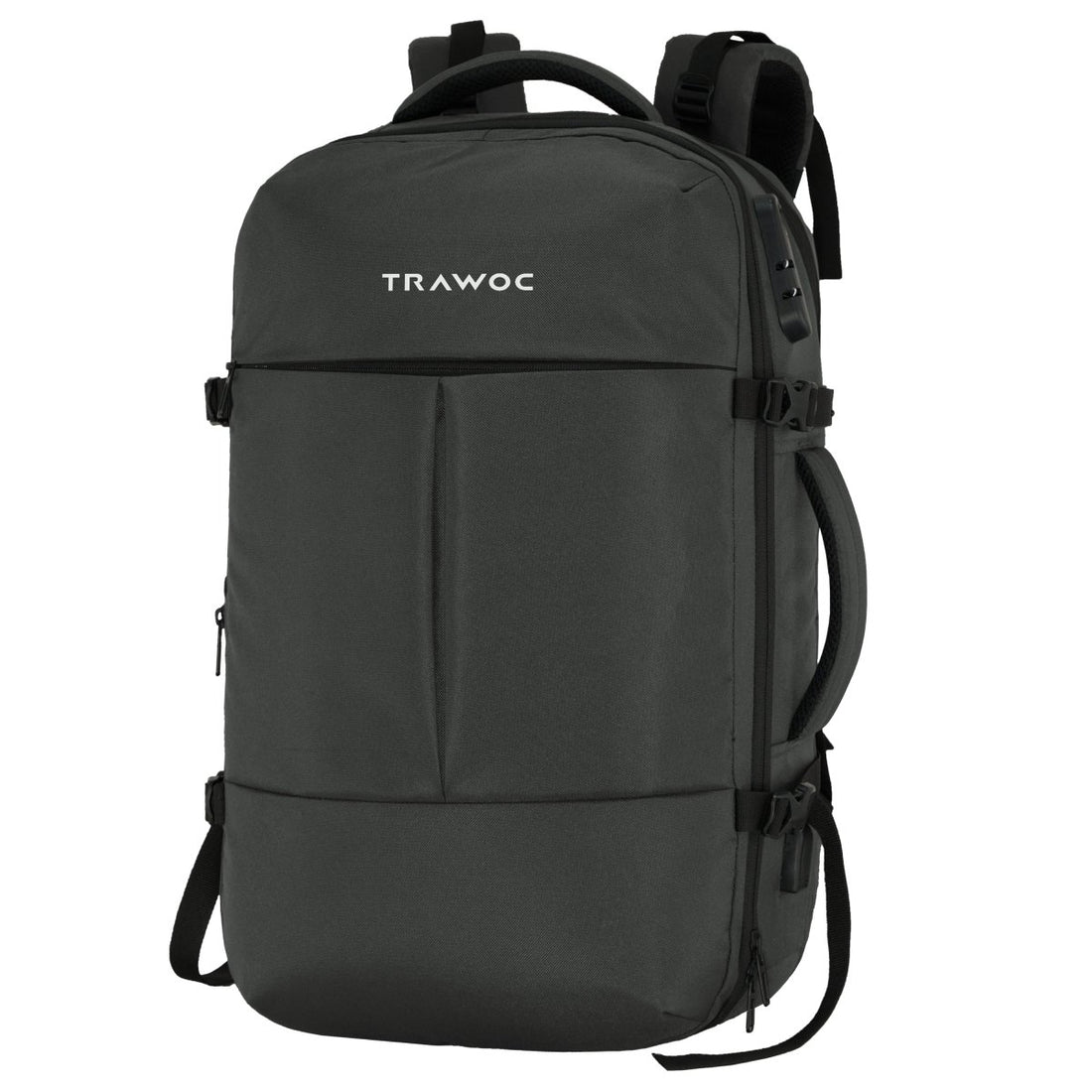 TPB01 - 45L Laptop Bag with Anti - Theft Lock, Expandable Storage, USB Charging, Suitcase - Style Opening - Grey - TRAWOC