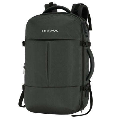 TPB01 - 45L Laptop Bag with Anti - Theft Lock, Expandable Storage, USB Charging, Suitcase - Style Opening - Grey - TRAWOC