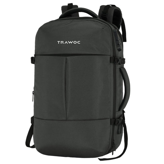 TPB01 - 45L Laptop Bag with Anti - Theft Lock, Expandable Storage, USB Charging, Suitcase - Style Opening - Grey - TRAWOC