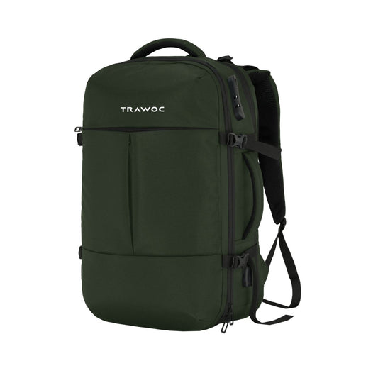 TPB01 - 45L Laptop Bag with Anti - Theft Lock, Expandable Storage, USB Charging, Suitcase - Style Opening - Huntre green - TRAWOC