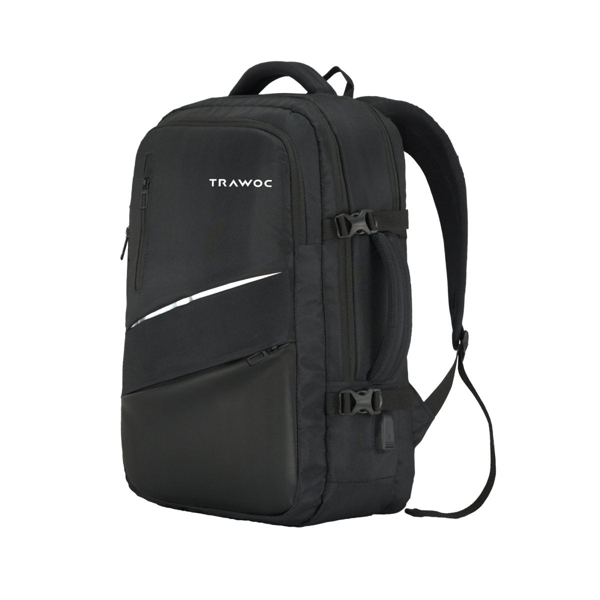 TPB02 - 25L Laptop Backpack with USB Charging Port for Men & Women - Black - TRAWOC